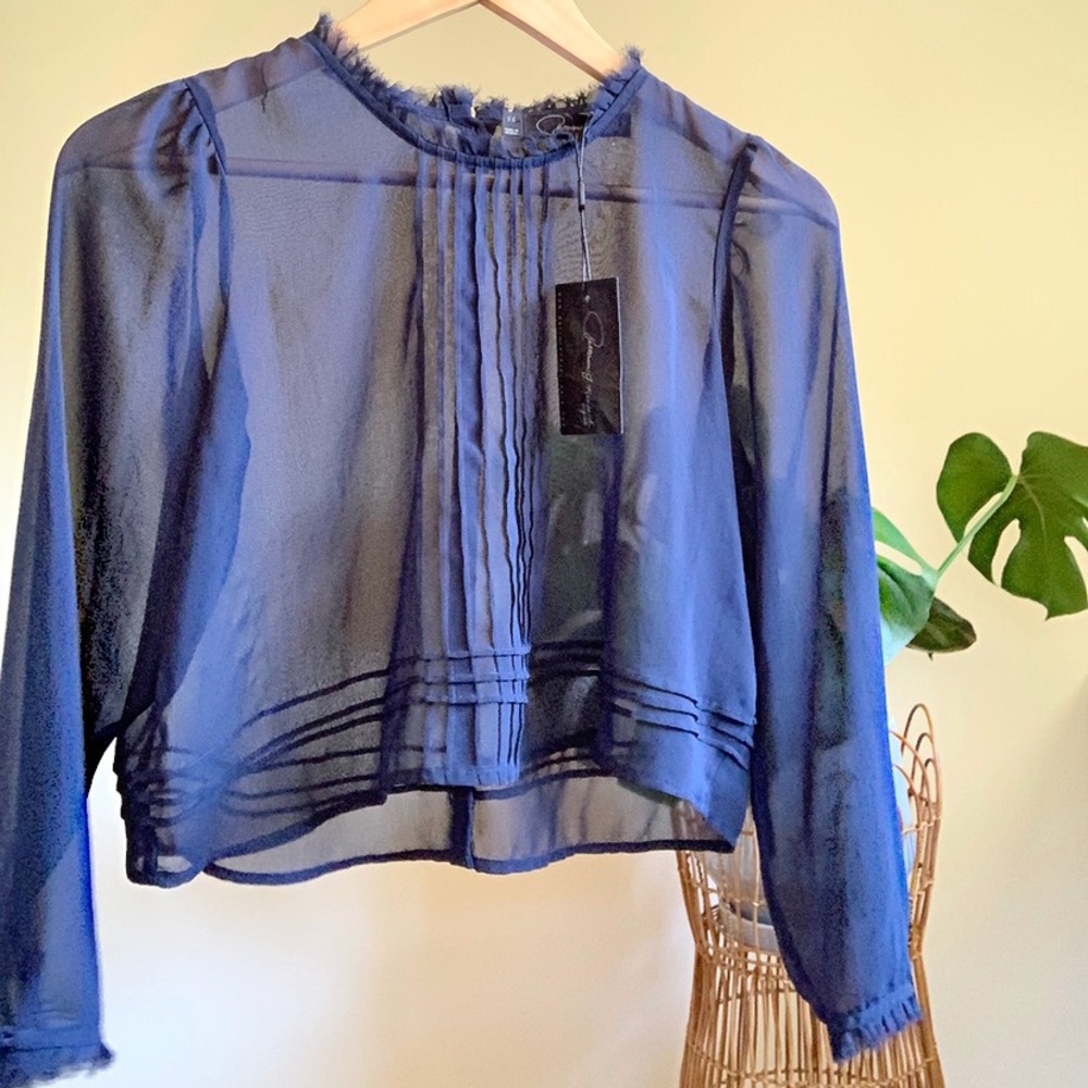 Sheer Navy Tuxedo Blouse